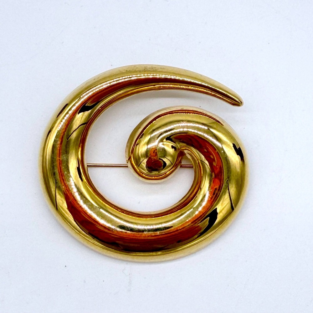 Vintage Monet Abstract Swirl Geometric Coiled Gold Tone‎ Large Brooch Pin